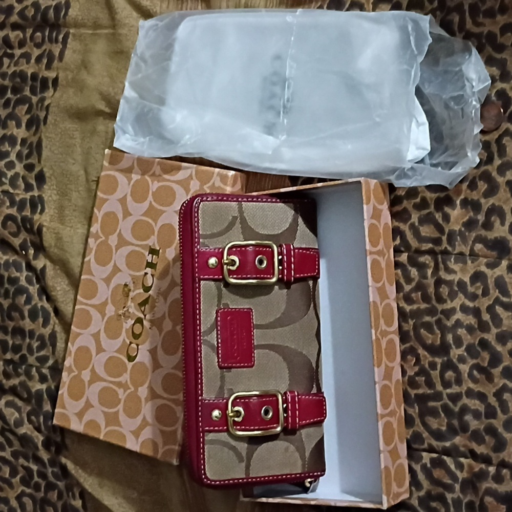 Coach Signature Brown and Red Wallet